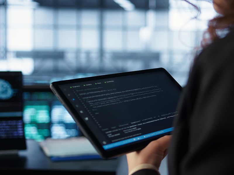 Une personne qui regarde un logiciel sur sa tablette
