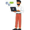 Illustration représentant un homme tenant un ordinateur