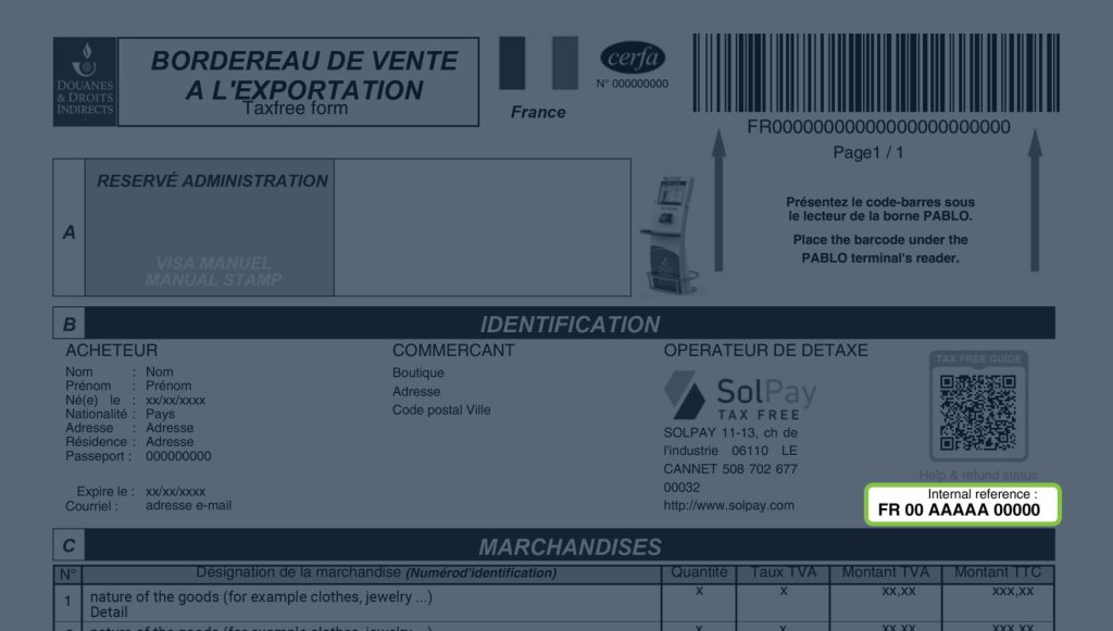Un bordereau de vent à l'exportation qui met en avant la référence Solpay